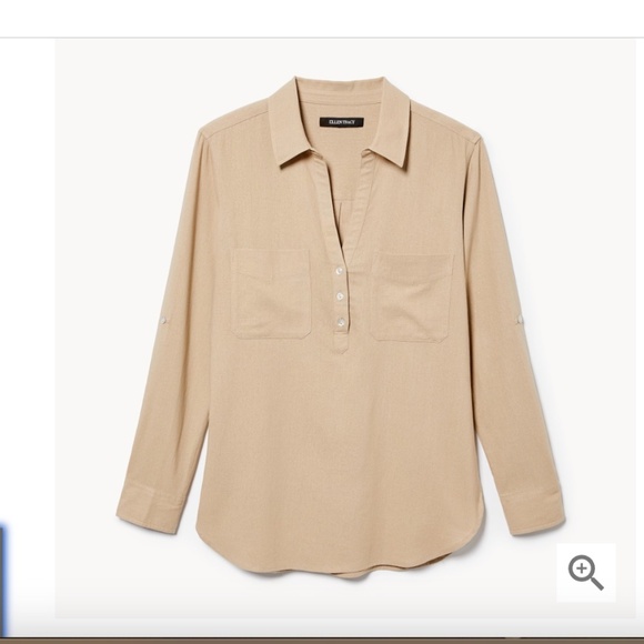 ELLEN TRACEY Beige Linen Blend Blouse / Top - Roll Sleeves, Placket Front - XXL - Picture 1 of 16
